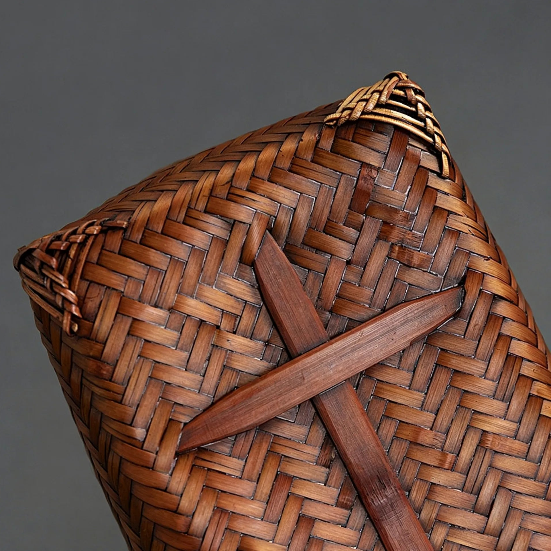 Handcrafted Mini Woven Bamboo Tote Bag with Natural Bamboo Joint Handle Vintage Holiday Basket Purse for Women