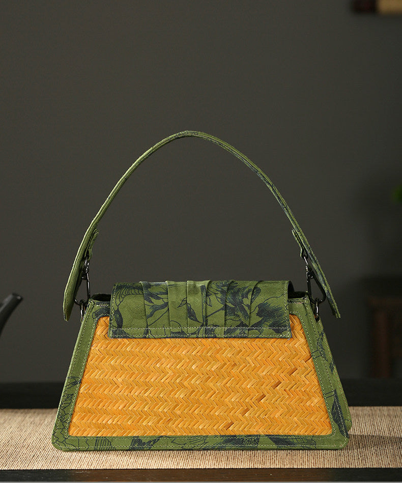 Handcrafted Wabi-Sabi Bamboo & Xiangyun Silk Crossbody Bag Green
