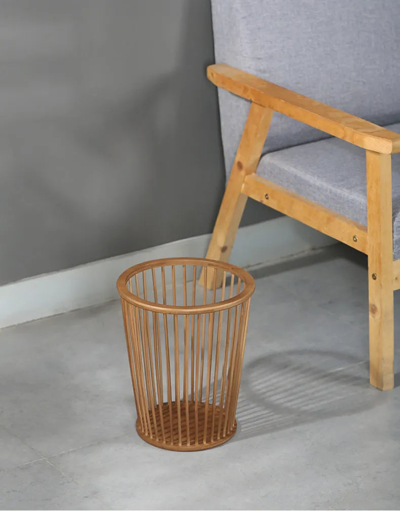 Handcrafted Natural Bamboo Wastebasket | Round Slatted Paper Trash Can & Storage Basket - Verdant Bind