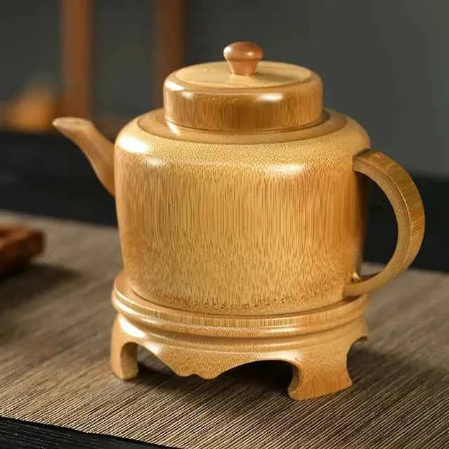 Handcrafted Solid Bamboo Teapot with Stand | Functional Water-Tight Teapot