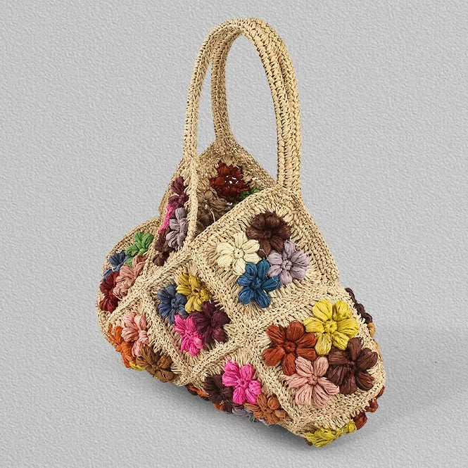 Handcrafted 3D Floral Raffia Top-Handle Bag | Summer Beach Resort Purse