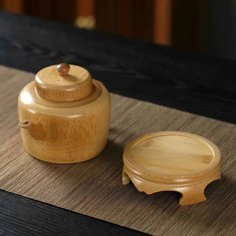 Handcrafted Solid Bamboo Teapot with Stand | Functional Water-Tight Teapot