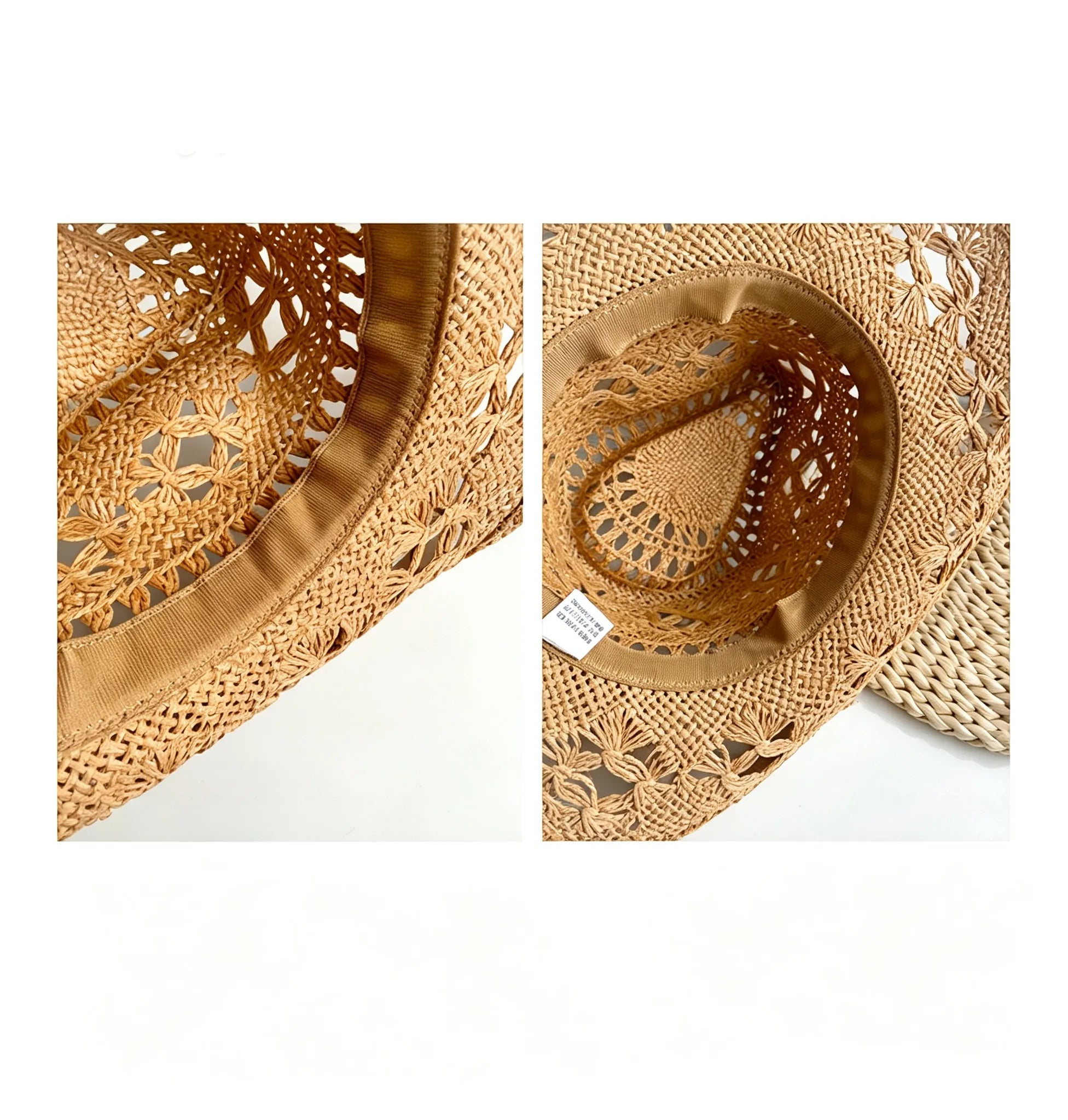 Handcrafted Western Cowboy Straw Hat Hollow Out Breathable Sun Beach Cap