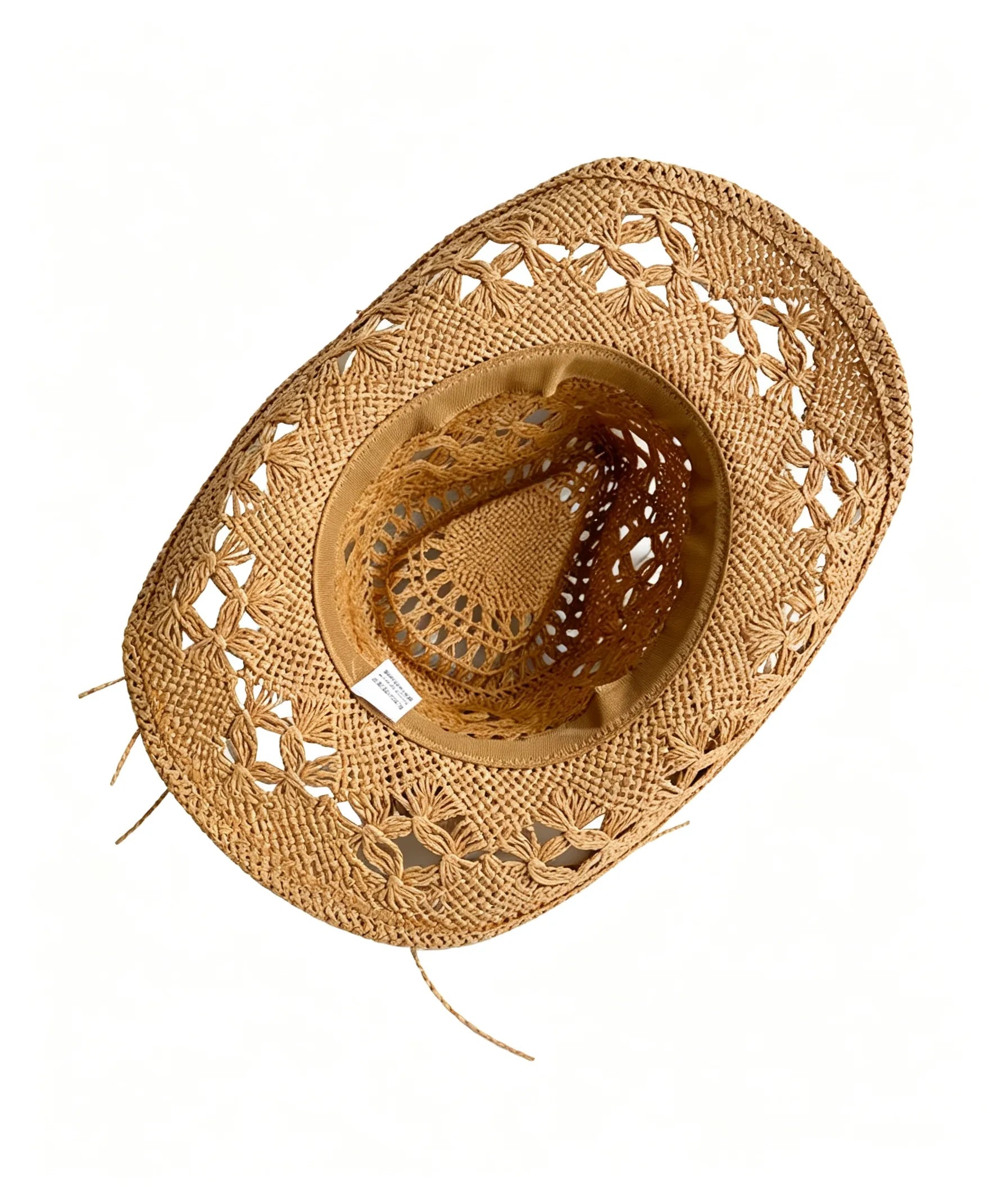 Handcrafted Western Cowboy Straw Hat Hollow Out Breathable Sun Beach Cap