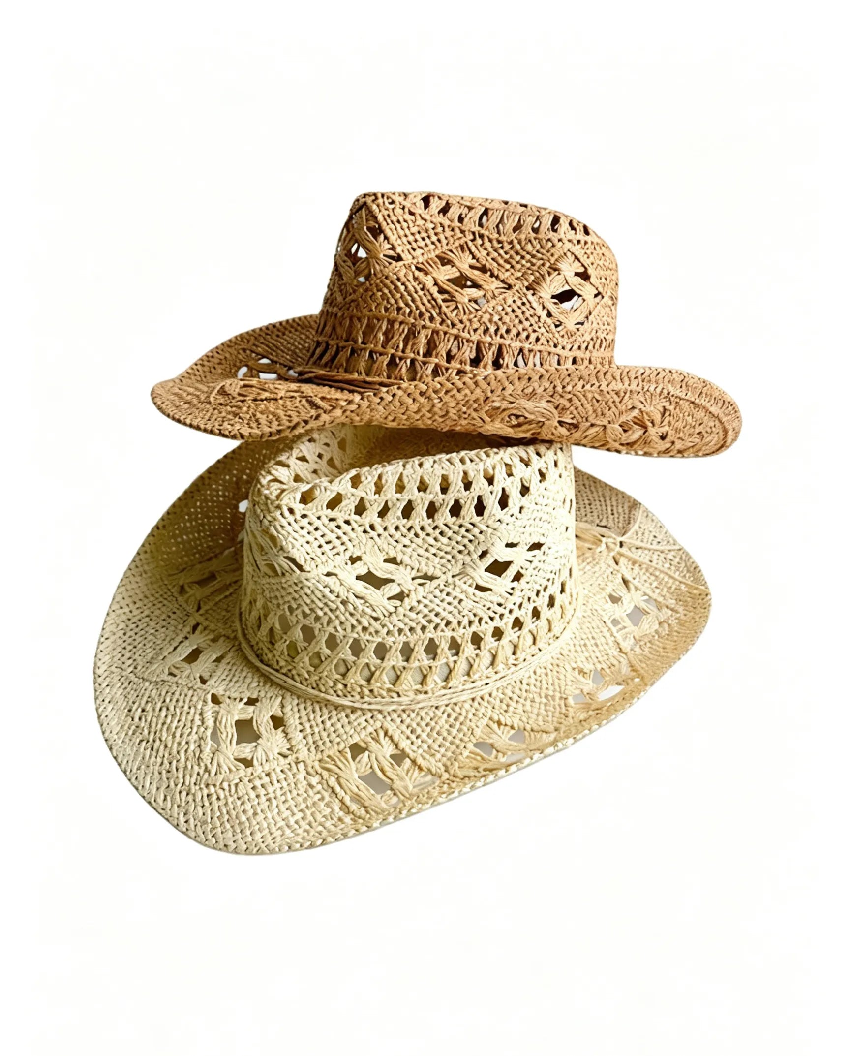 Handcrafted Western Cowboy Straw Hat Hollow Out Breathable Sun Beach Cap