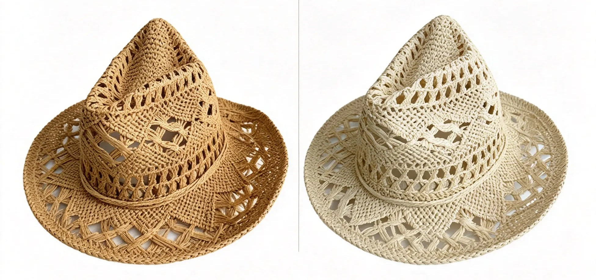 Handcrafted Western Cowboy Straw Hat Hollow Out Breathable Sun Beach Cap