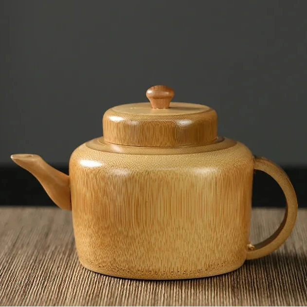 Handcrafted Solid Bamboo Teapot with Stand | Functional Water-Tight Teapot