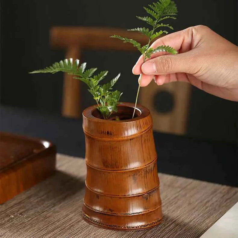 Handcrafted Natural Bamboo Root Flower Vase | Traditional Lacquer Organic Floral Vessel & Wabi-Sabi Plant Holder