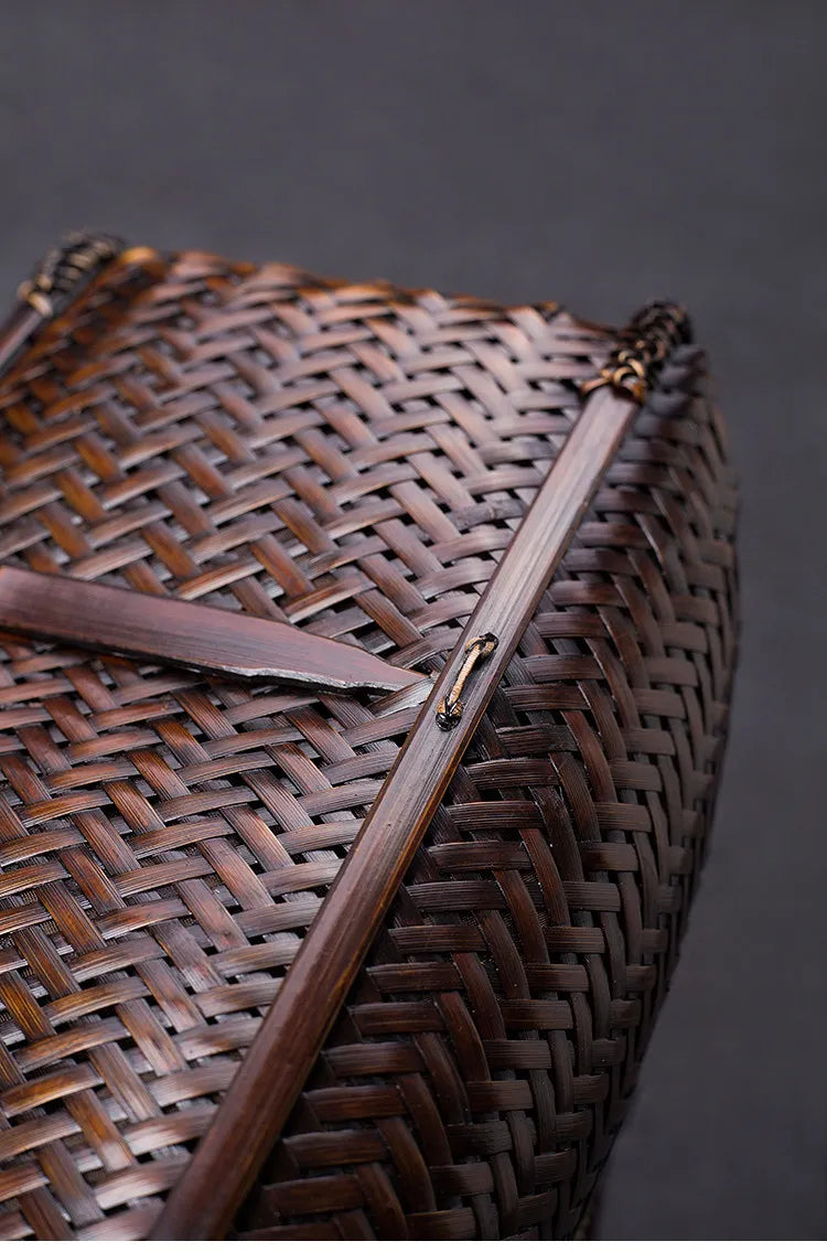 Handcrafted Boat-Shaped Bamboo Tote Bag with Drawstring Lining Vintage Woven Basket Handbag for Women