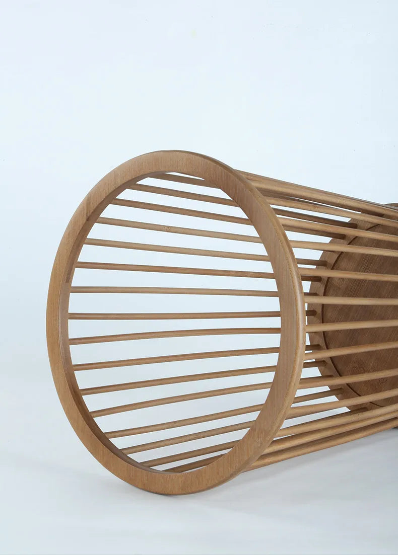 Handcrafted Natural Bamboo Wastebasket | Round Slatted Paper Trash Can & Storage Basket - Verdant Bind