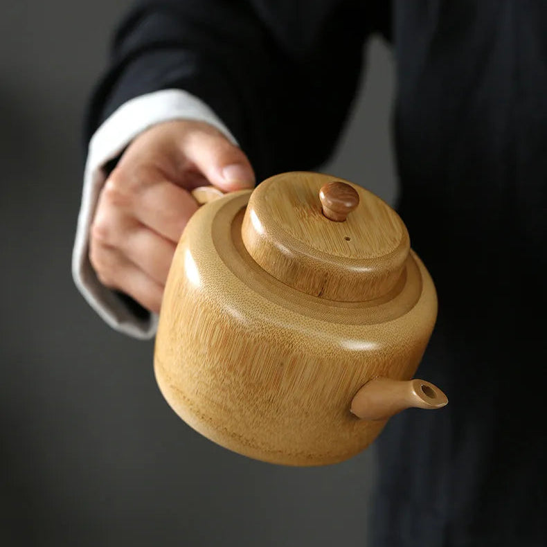 Handcrafted Solid Bamboo Teapot with Stand | Functional Water-Tight Teapot - Verdant Bind