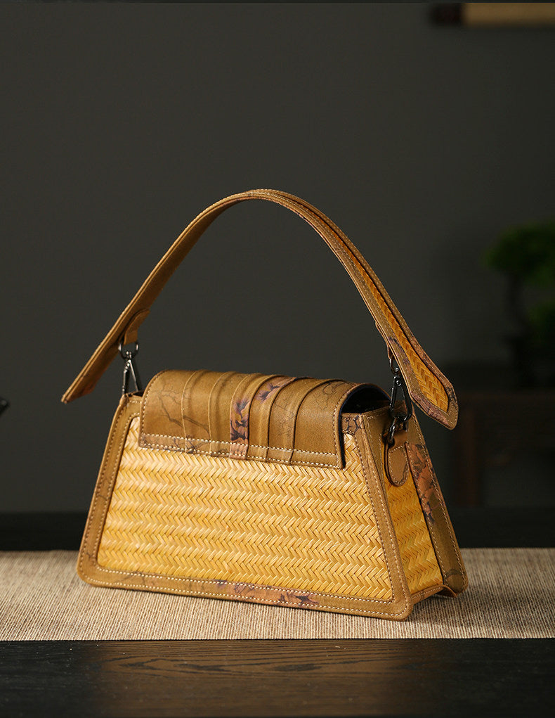 Handcrafted Wabi-Sabi Bamboo & Xiangyun Silk Crossbody Bag Brown
