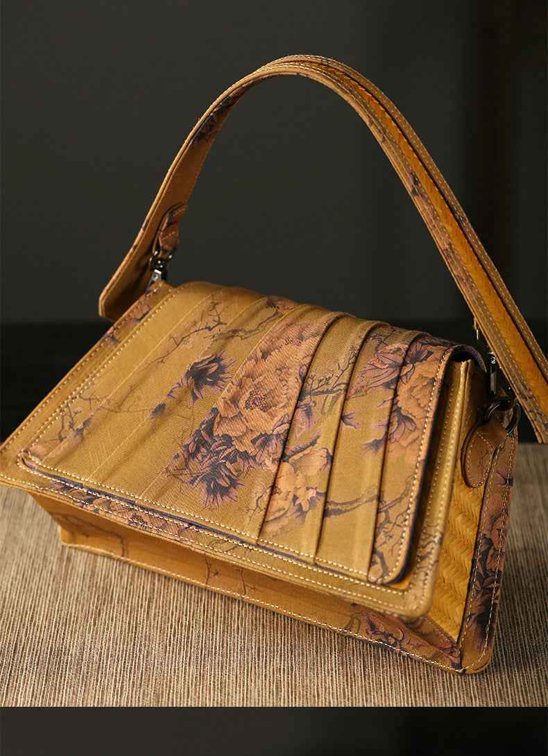 Handcrafted Wabi-Sabi Bamboo & Xiangyun Silk Crossbody Bag Brown