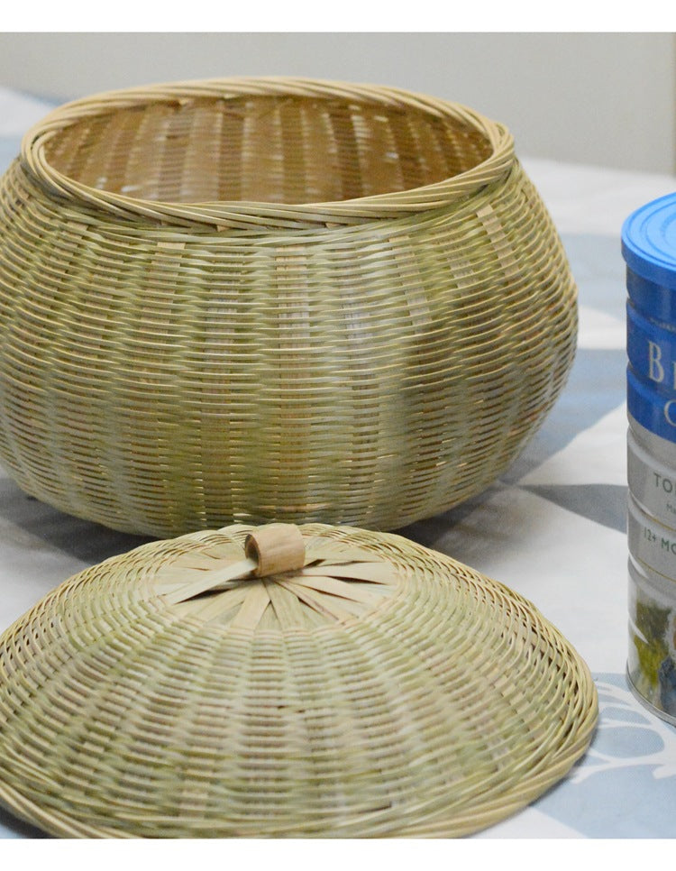 Bamboo Woven Pumpkin Storage Box Handwoven Bamboo Storage Basket Set with Lids