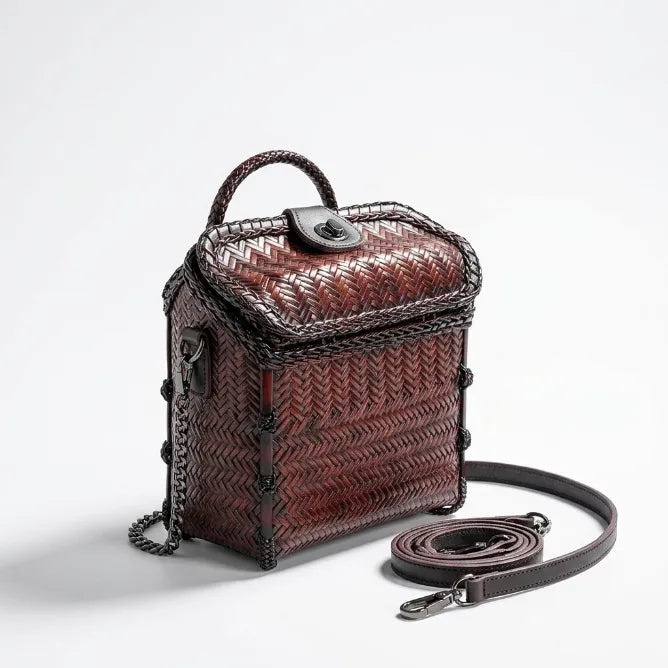 Vintage Bamboo Woven Box Crossbody Bag
