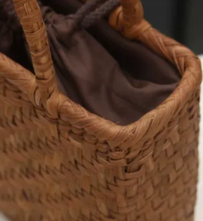 Handcrafted Wild Grapevine Straw Beach Tote  Vintage Woven Market Basket Bag with Drawstring Liner - Verdant Bind