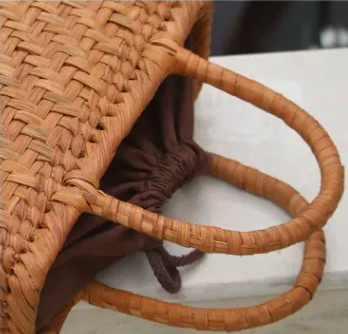 Handcrafted Wild Grapevine Straw Beach Tote  Vintage Woven Market Basket Bag with Drawstring Liner - Verdant Bind