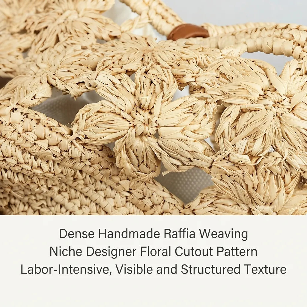 The Riviera Handwoven Floral Raffia Bucket Tote Bag