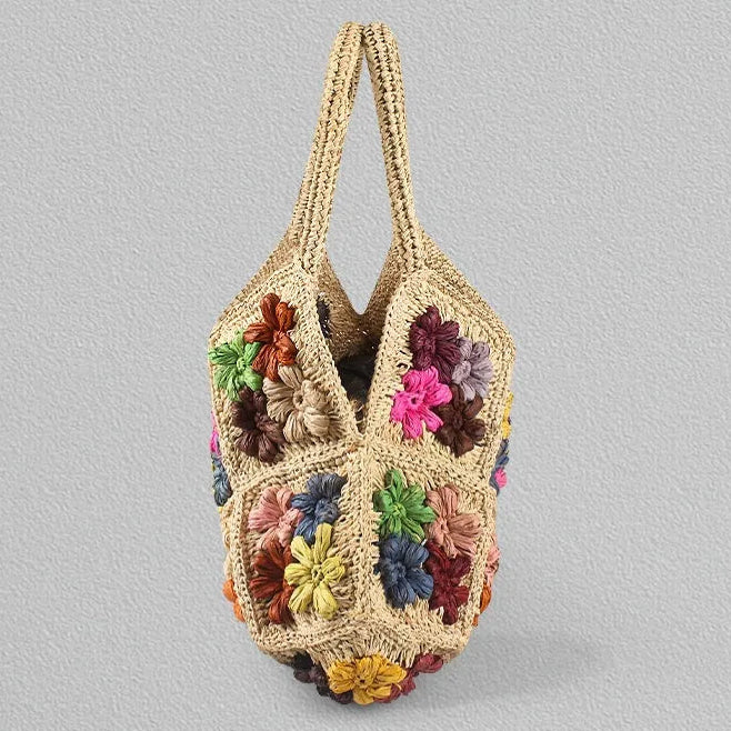 Handcrafted 3D Floral Raffia Top-Handle Bag | Summer Beach Resort Purse