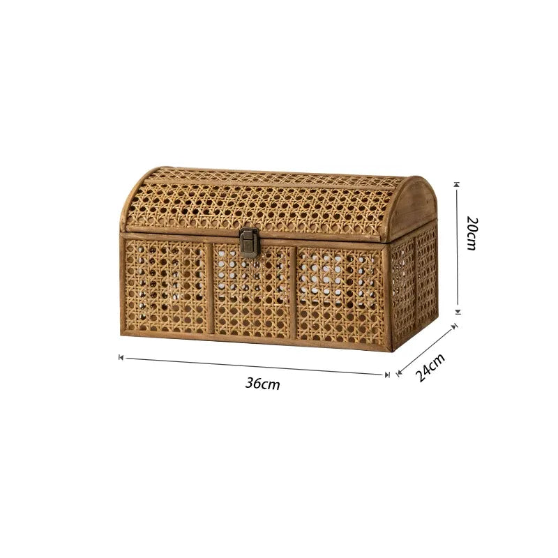 Natural Rattan & Solid Wood Storage Treasure Chest