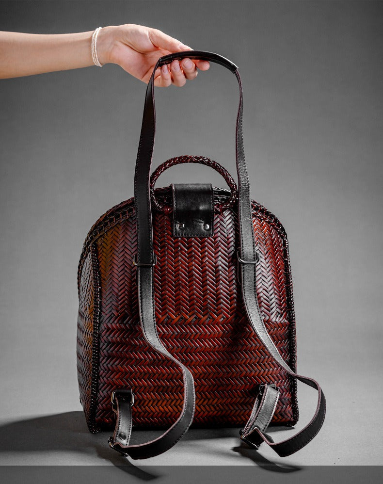 Handwoven Bamboo Backpack for Women - Natural Woven Rucksack