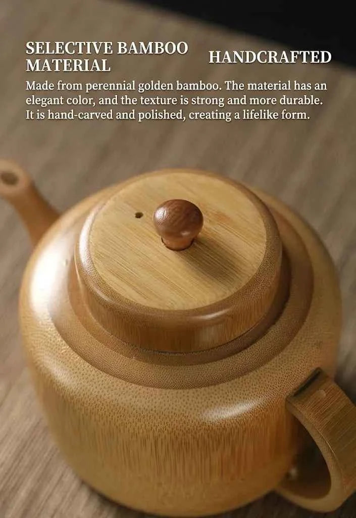 Handcrafted Solid Bamboo Teapot with Stand | Functional Water-Tight Teapot
