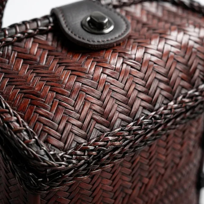 Vintage Bamboo Woven Box Crossbody Bag