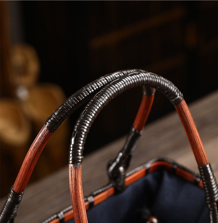Eco-Weave Artisan Handbag Natural Bamboo Tote with Green Tassel