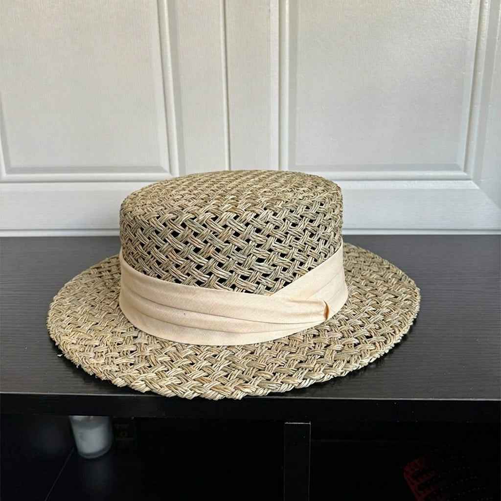 Handwoven Open-Weave Straw Fedora Hat - Breathable Summer Panama Sun Hat