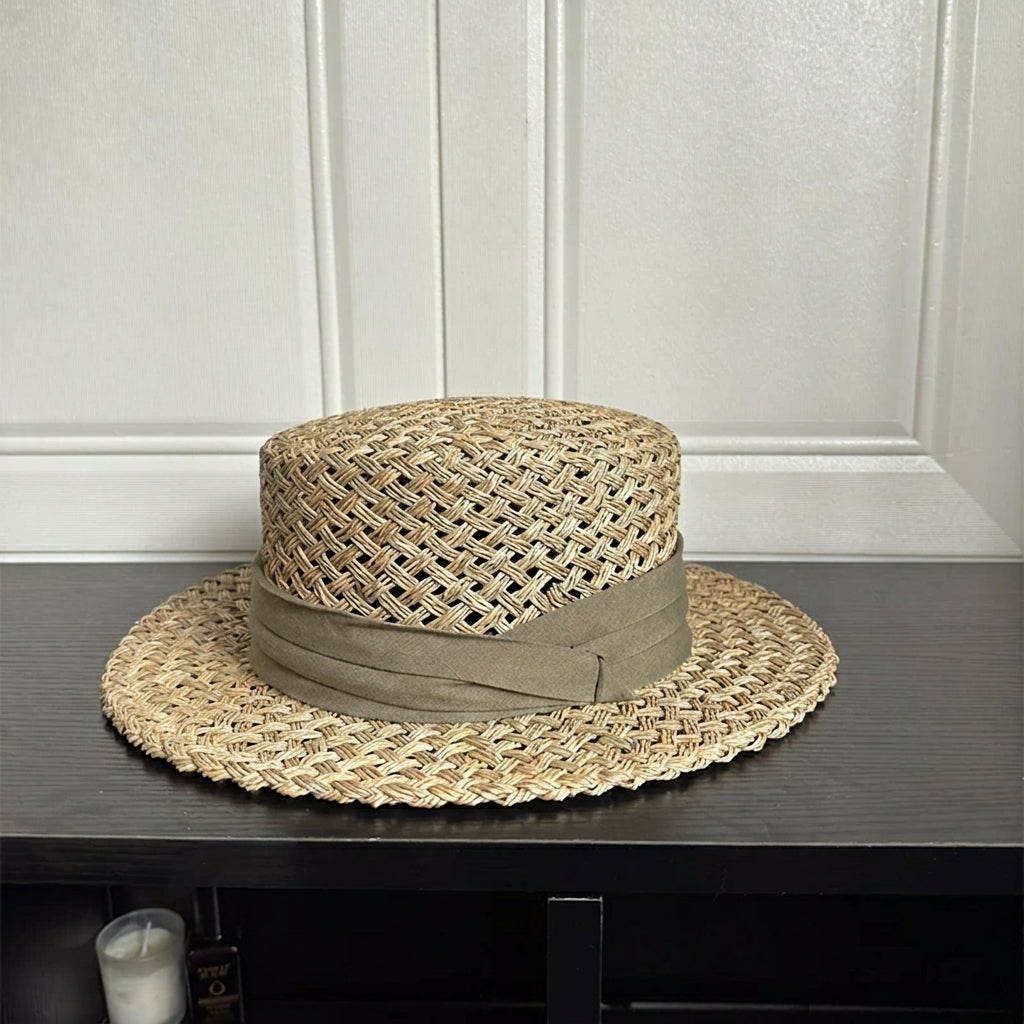 Handwoven Open-Weave Straw Fedora Hat - Breathable Summer Panama Sun Hat
