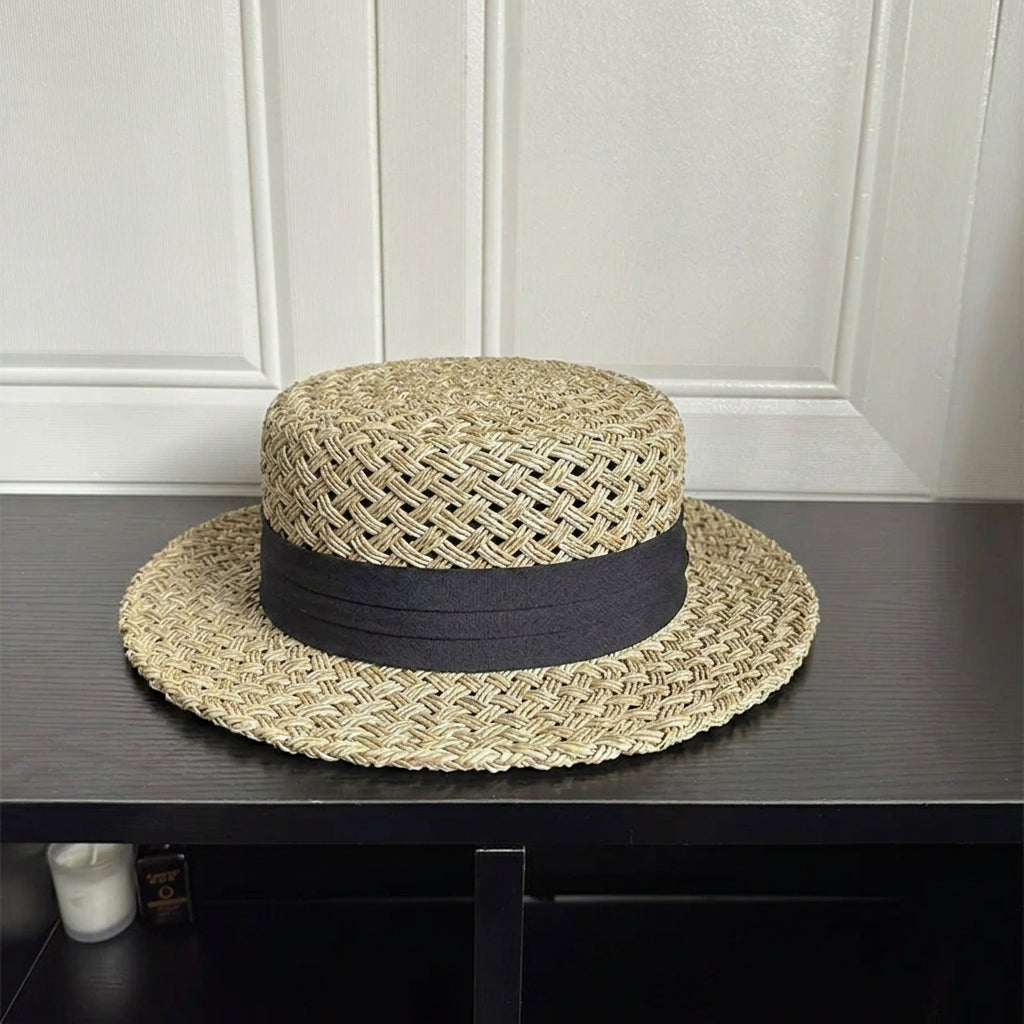 Handwoven Open-Weave Straw Fedora Hat - Breathable Summer Panama Sun Hat