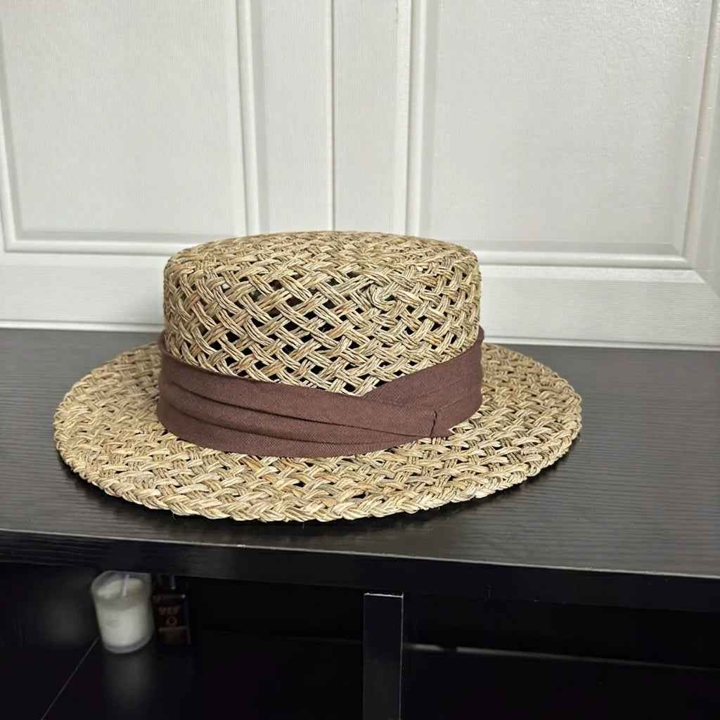 Handwoven Open-Weave Straw Fedora Hat - Breathable Summer Panama Sun Hat