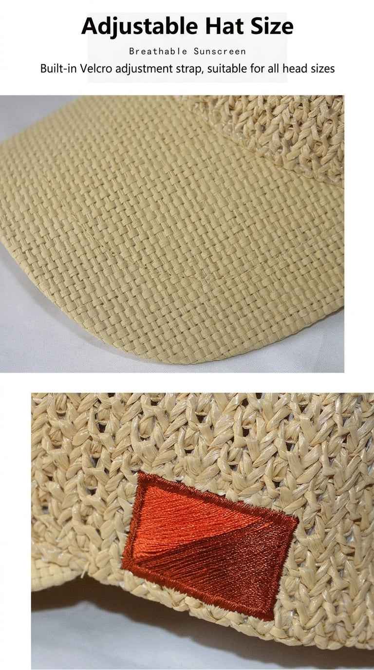 Handwoven Raffia Straw Baseball Cap - Adjustable Summer Sun Hat (S, M, L for Big Heads)