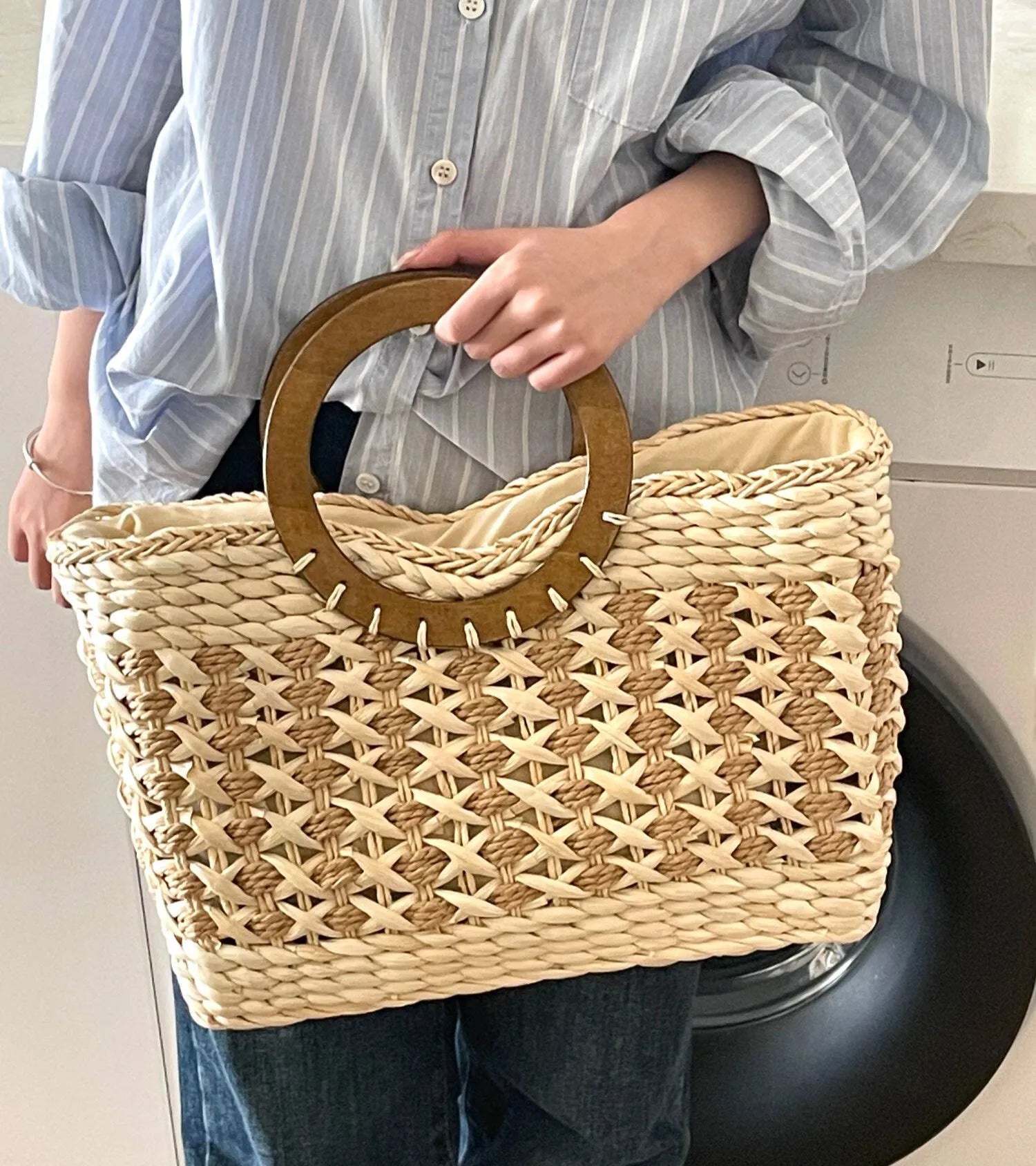 Handcrafted Large Beach Purse Structured Summer Handbag with Zipper