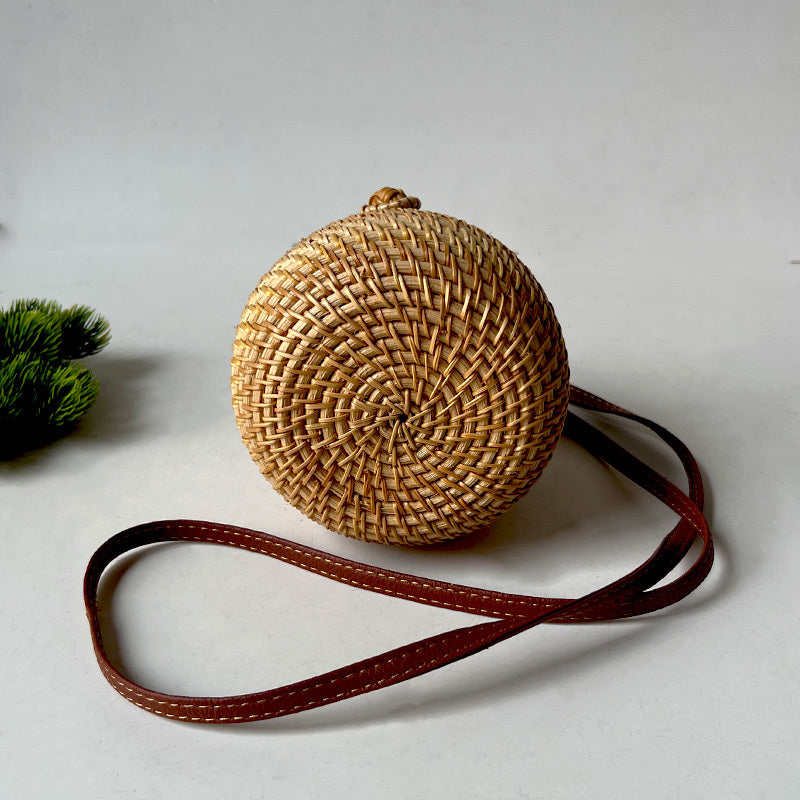 Handwoven Autumn Rattan Cylinder Boho Chic Mini Crossbody Purse