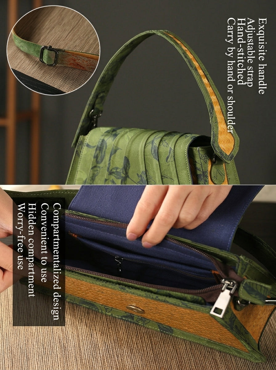 Handcrafted Wabi-Sabi Bamboo & Xiangyun Silk Crossbody Bag Green