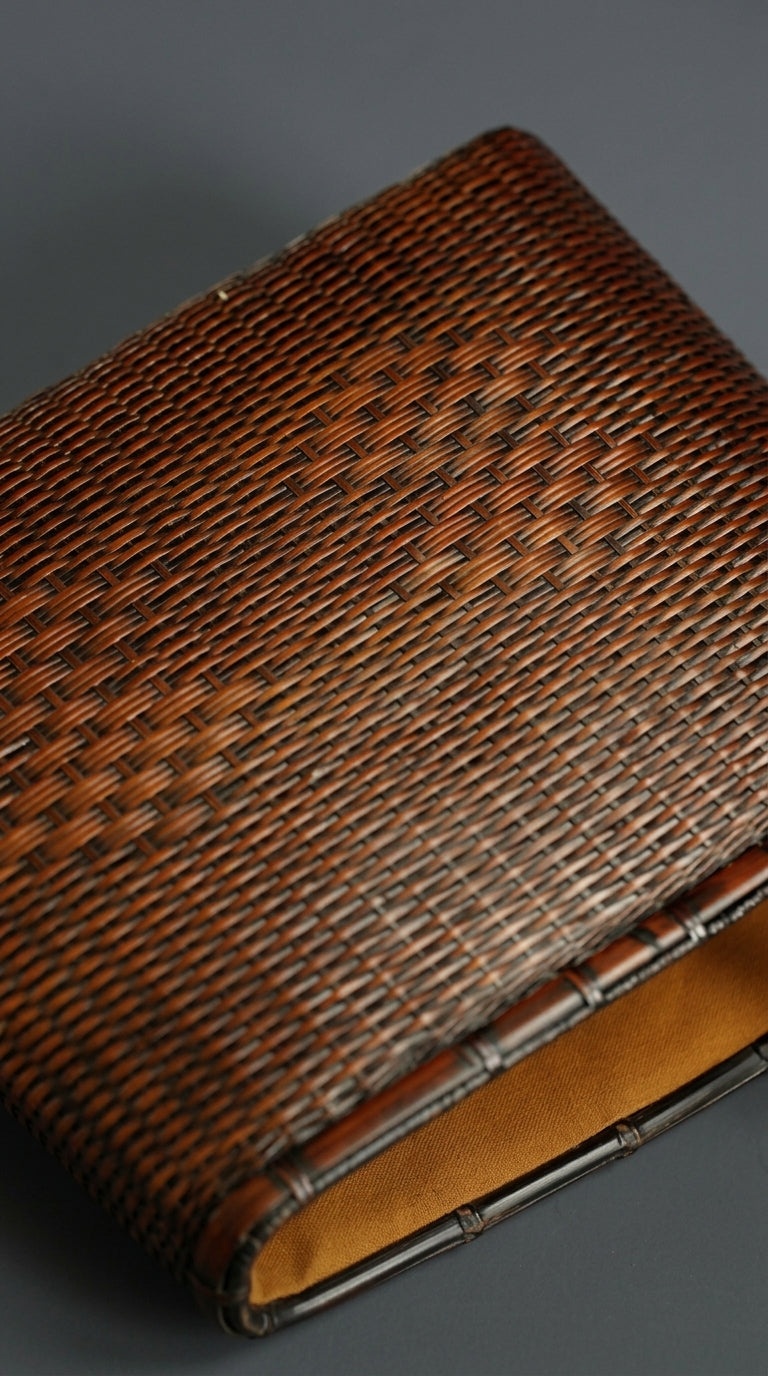 Handcrafted Vintage Bamboo Basket Bag with Natural Bamboo Root Handl