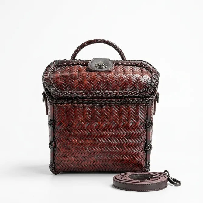 Vintage Bamboo Woven Box Crossbody Bag