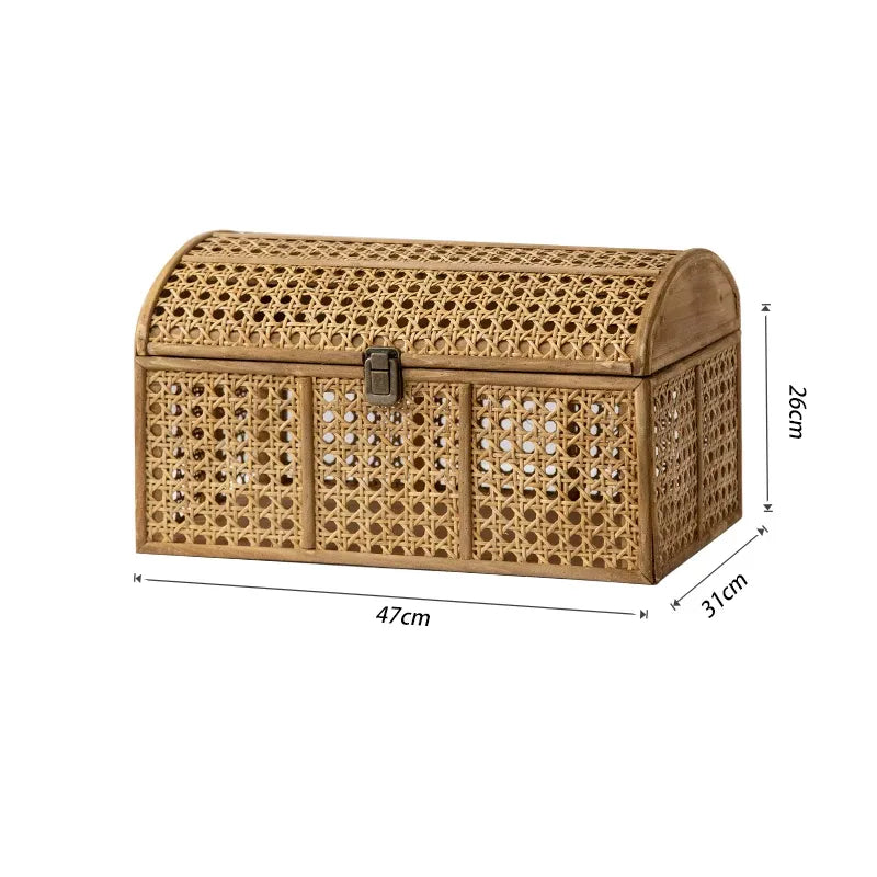 Natural Rattan & Solid Wood Storage Treasure Chest
