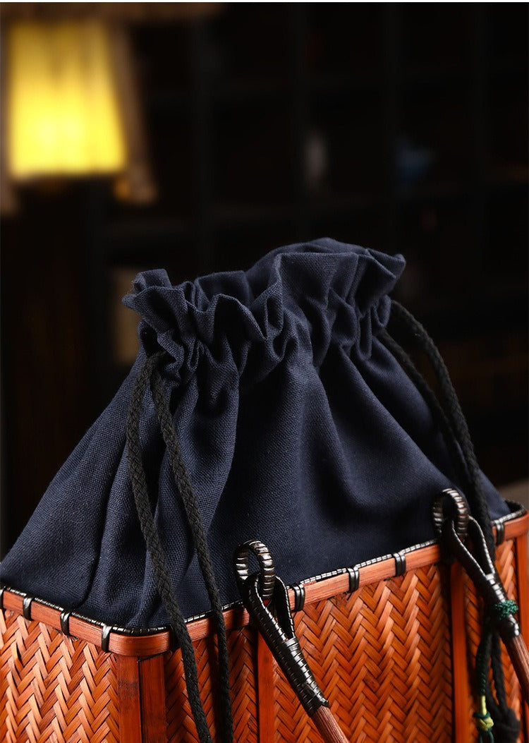 Eco-Weave Artisan Handbag Natural Bamboo Tote with Green Tassel