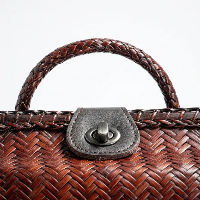 Vintage Bamboo Woven Box Crossbody Bag