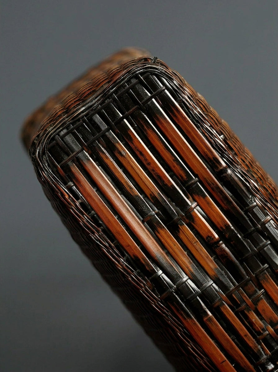 Handcrafted Vintage Bamboo Basket Bag with Natural Bamboo Root Handl