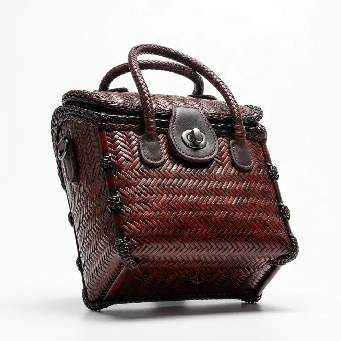 Vintage Bamboo Woven Box Crossbody Bag