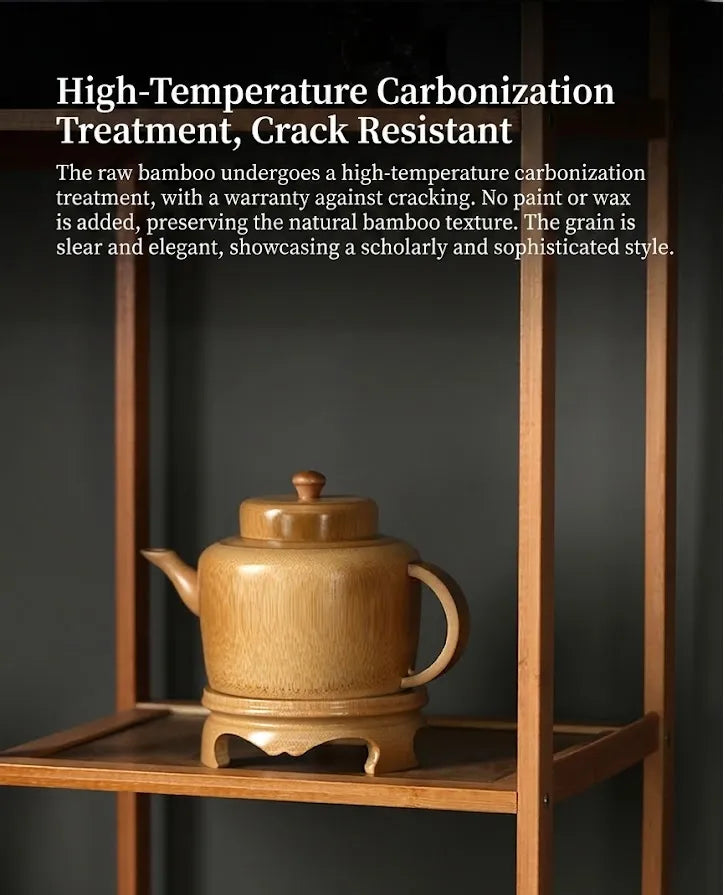 Handcrafted Solid Bamboo Teapot with Stand | Functional Water-Tight Teapot - Verdant Bind