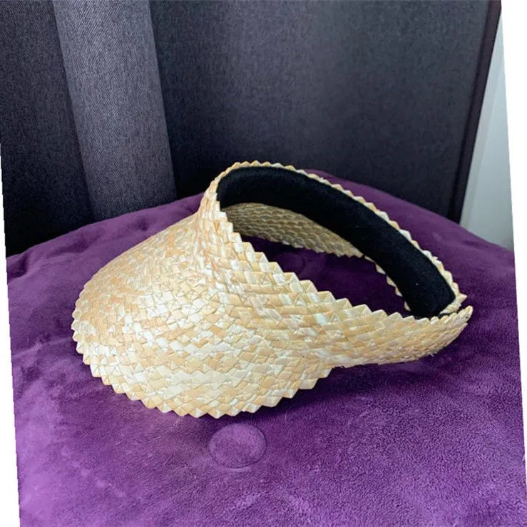 Handwoven Straw Headband Visor Boho Summer Sun Hat
