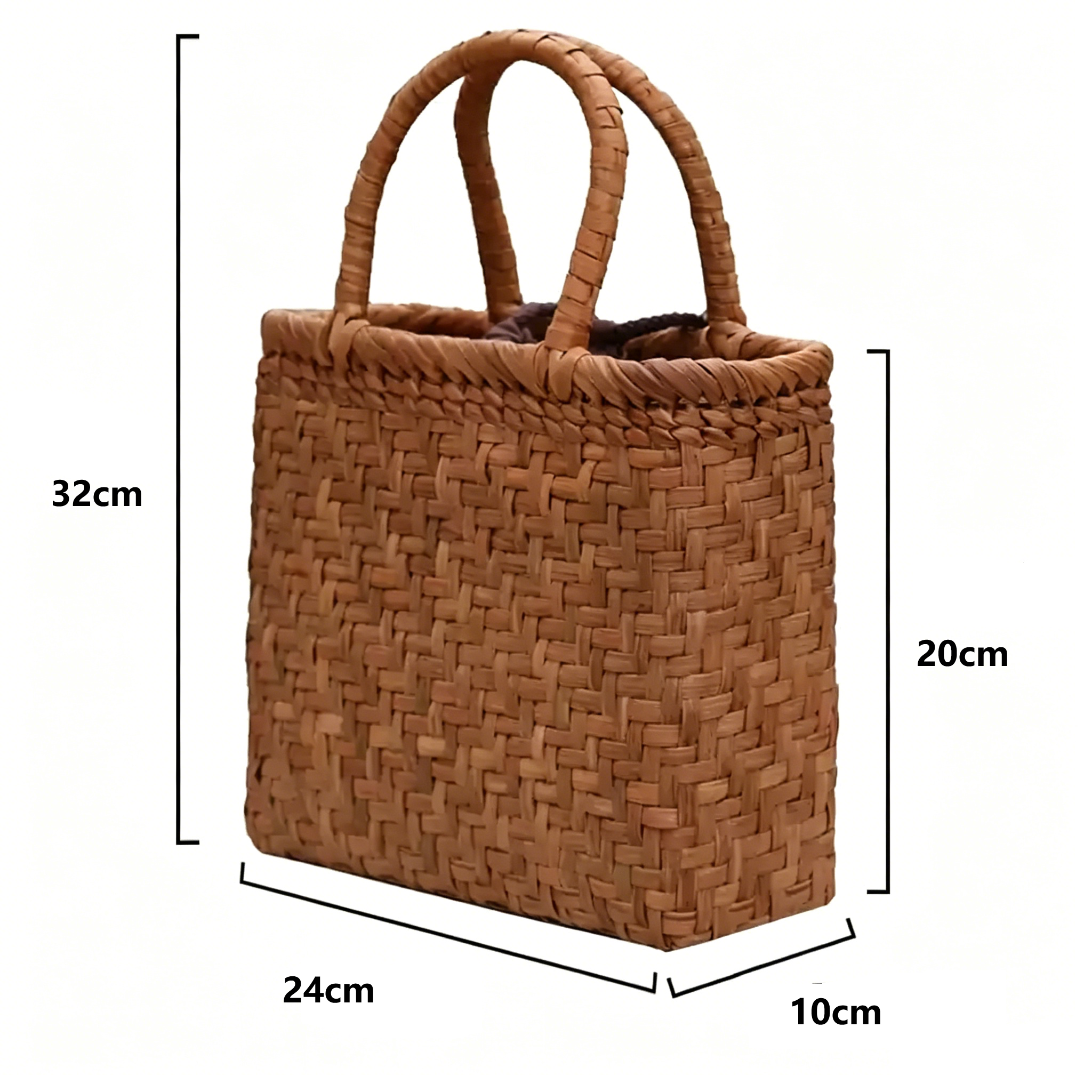 Handcrafted Wild Grapevine Straw Beach Tote  Vintage Woven Market Basket Bag with Drawstring Liner - Verdant Bind
