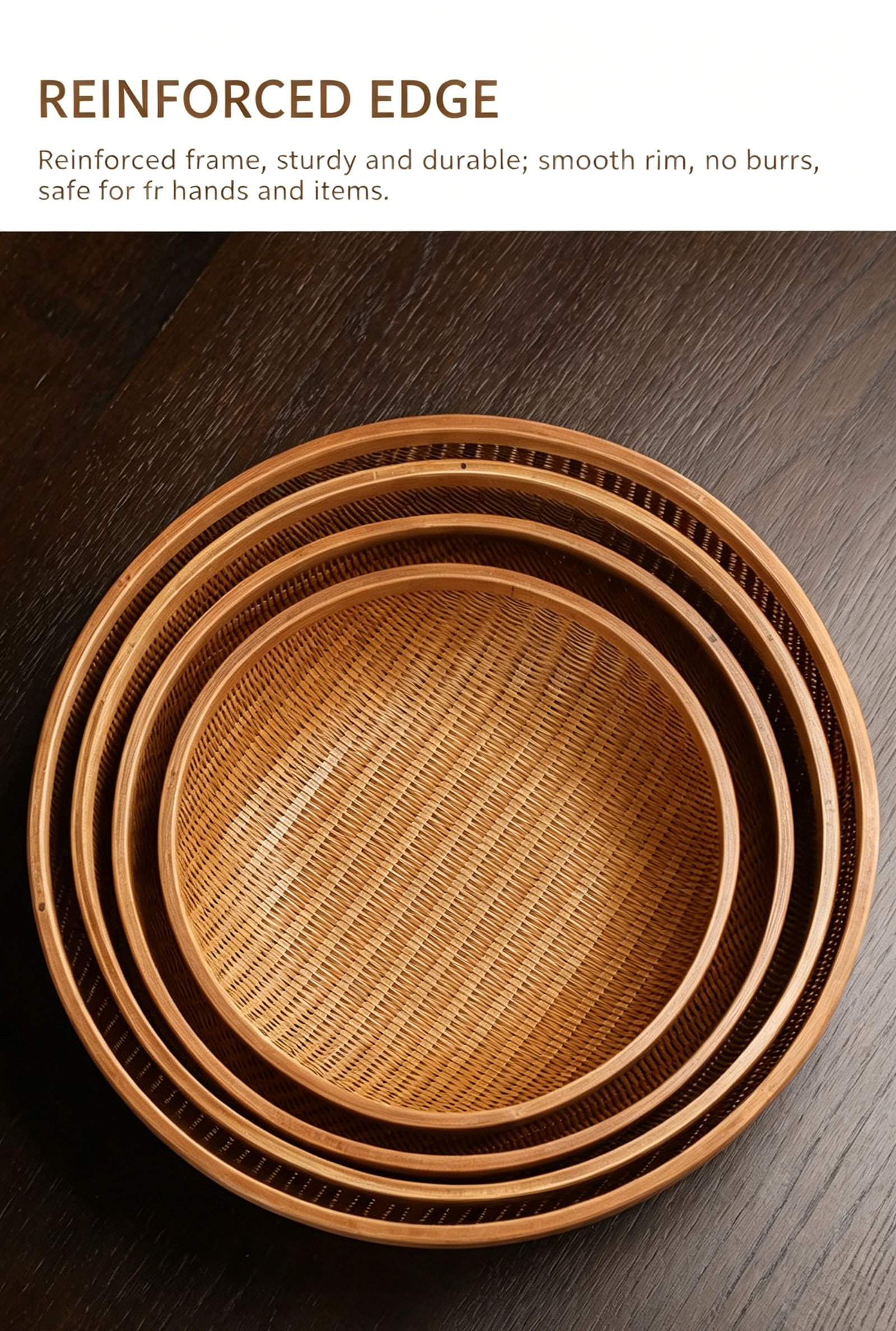 Handcrafted Bamboo Storage Basket with Natural Lacquer Finish - Round Fruit & Bread Bowl