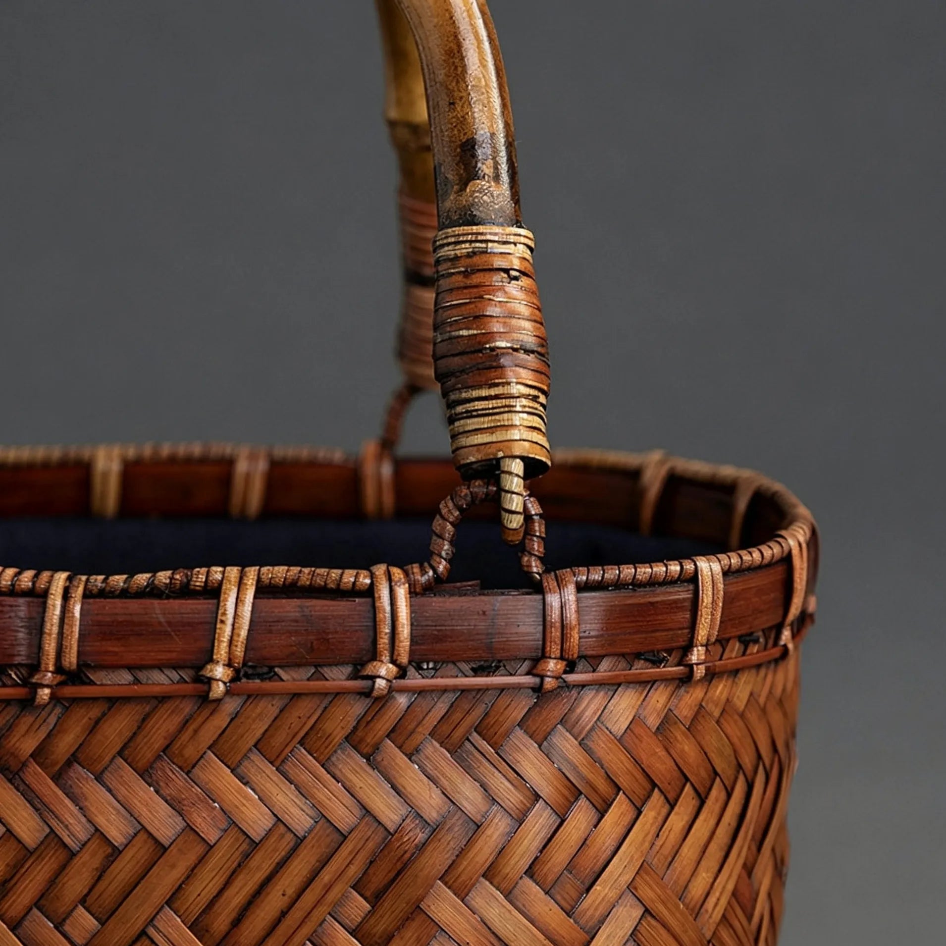 Handcrafted Mini Woven Bamboo Tote Bag with Natural Bamboo Joint Handle Vintage Holiday Basket Purse for Women