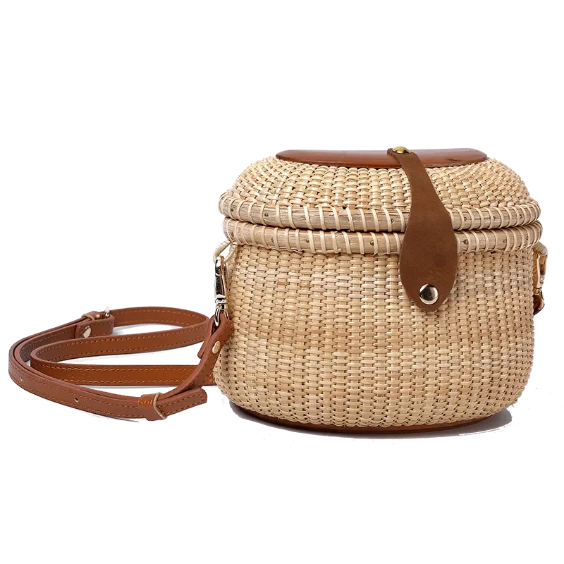 Handcrafted Top-Grain Leather Rattan Box Bag | Detachable Strap Crossbody