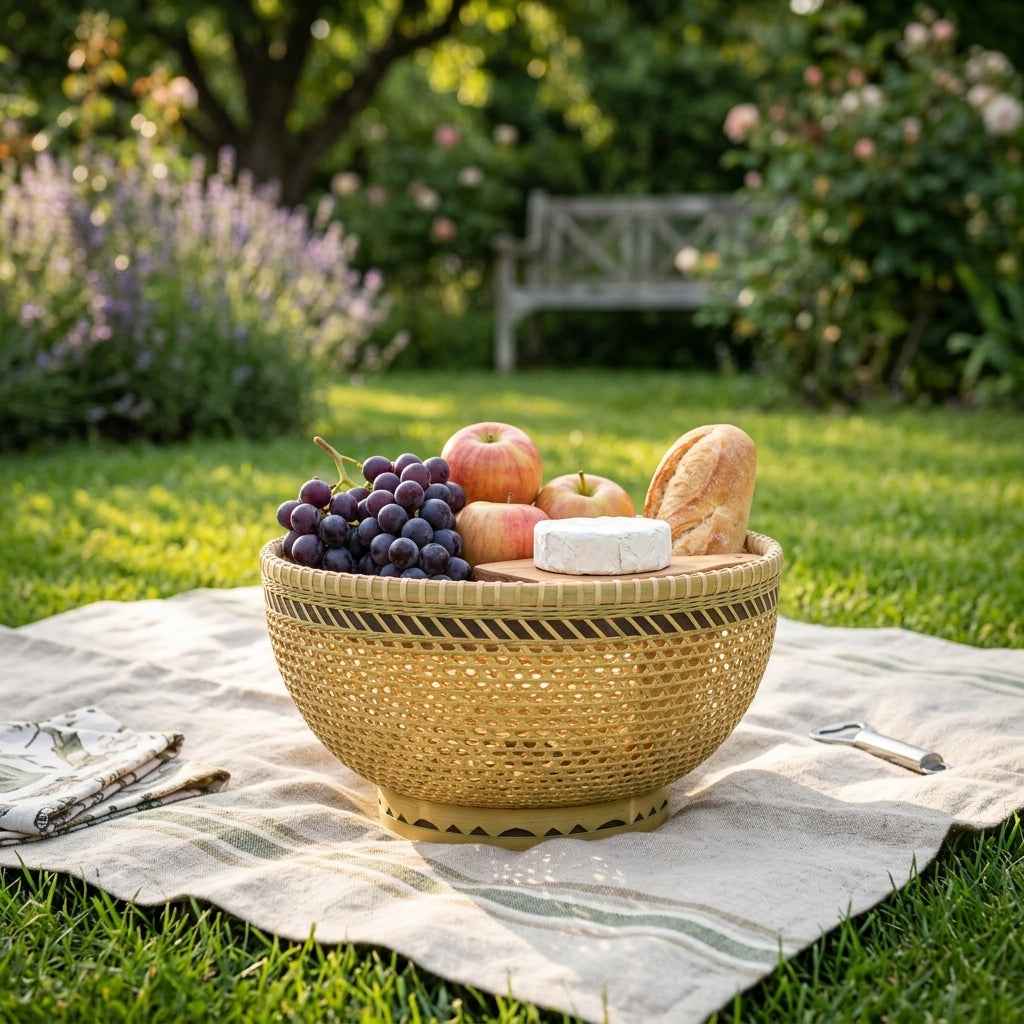 Handwoven Bamboo Fruit Bowl & Hexagonal Open-Weave Decorative